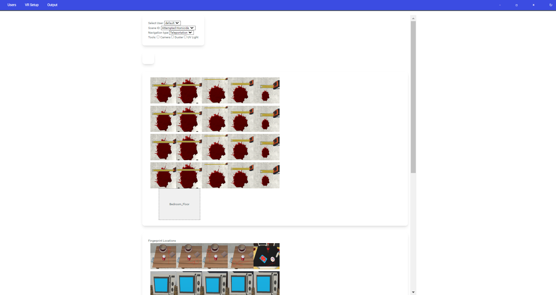 VR crime scene setup